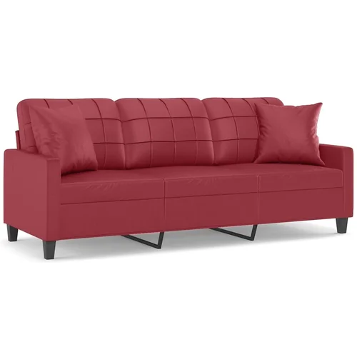 MAISON CHIC kavč - Sofa - Kanape trosed z okrasnimi blazinami vinsko rdeč 180 cm um. usnje, (21727669)