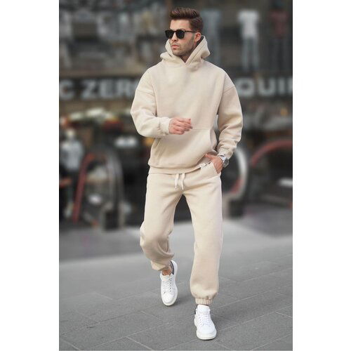 MADMEXT 3 THREAD BEIGE MEN’S TRACKSUIT WITH SHIRRED