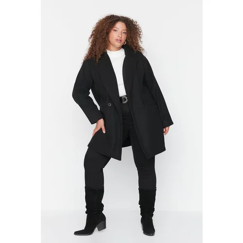 Trendyol Curve Black Jacket Collar Double Breasted Closure Coat