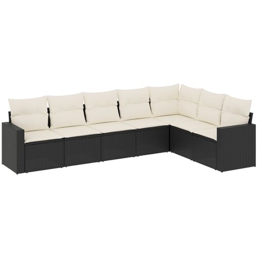  7-dijelni set vrtnih sofa od poliratana s jastucima crni Slike