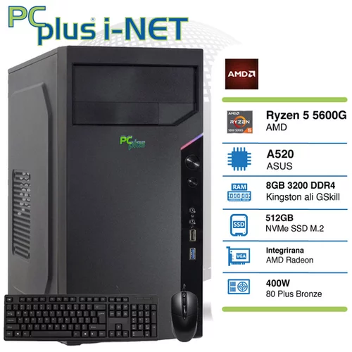 PCPLUS i-net ryzen 5 5600g 8gb 512gb nvme m.2 ssd miška tipk