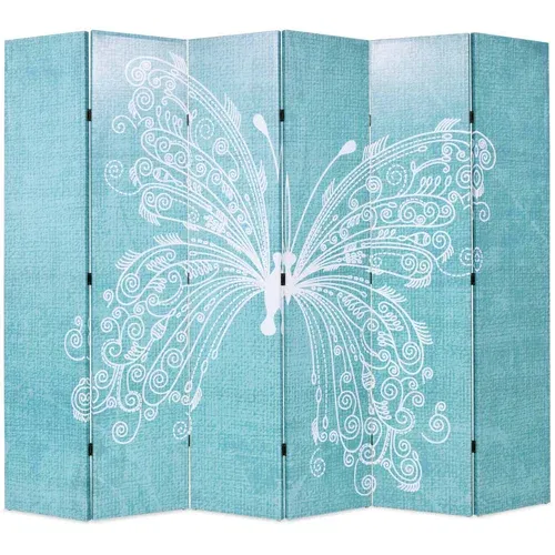vidaXL Zložljiv paravan 228x170 cm metulj moder