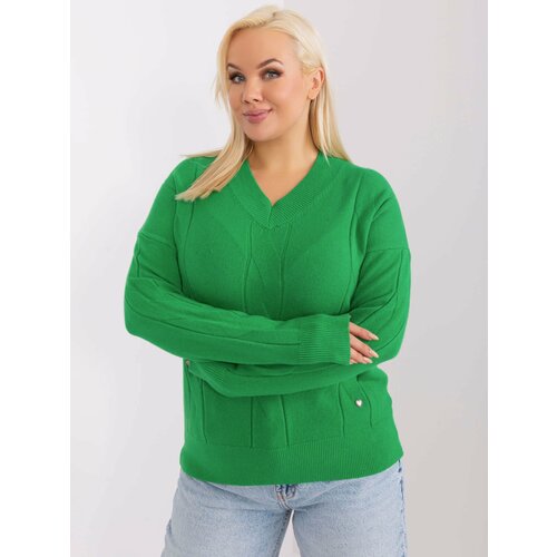 Fashion Hunters Green knitted V-neck sweater Slike