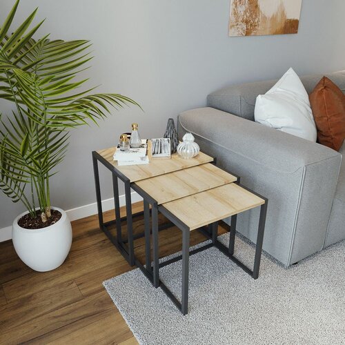 Woody Fashion oldenburg L2047 oakblack nesting table (3 pieces) Cene