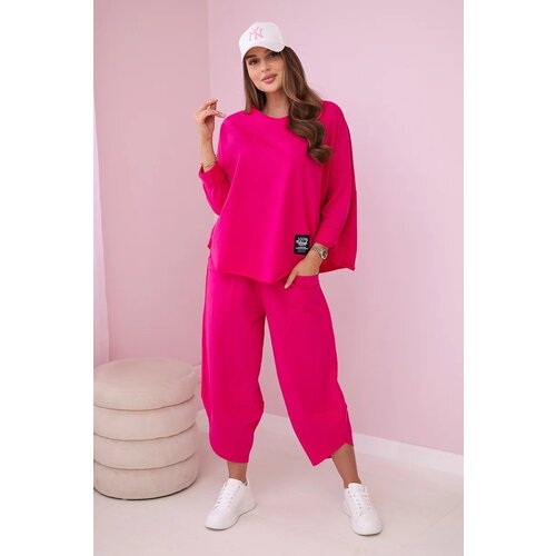 Kesi cotton set of sweatshirt and pants fuchsia color Cene