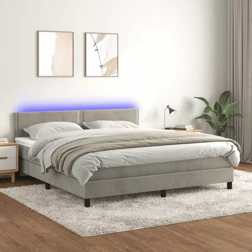  Krevet box spring s madracem LED svjetlosivi 180x200 cm baršun