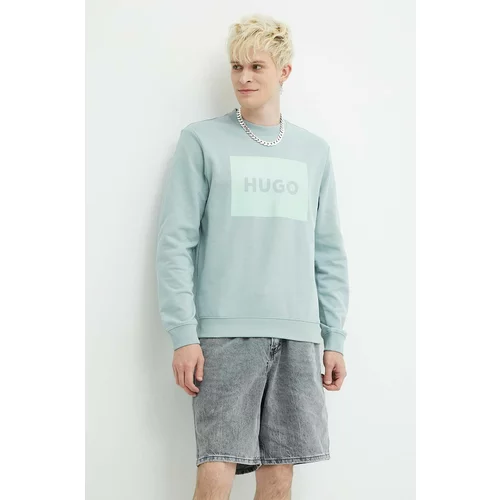 Hugo Bombažen pulover moška, turkizna barva