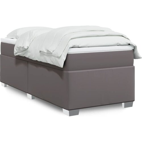 VidaXL Krevet s oprugama i madracem sivi 90 x 200 cm od umjetne kože Slike