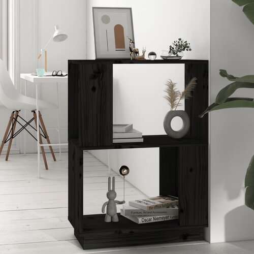 VidaXL Knjižna omara/pregrada črna 51x25x70 cm trdna borovina Slike