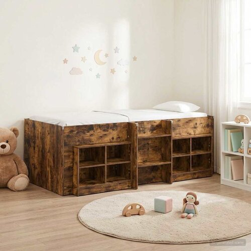  Loft krevet s ormarom 3 kom. Dimljeni hrast Konstruirano drvo Smeđa 90 x 200 cm Slike