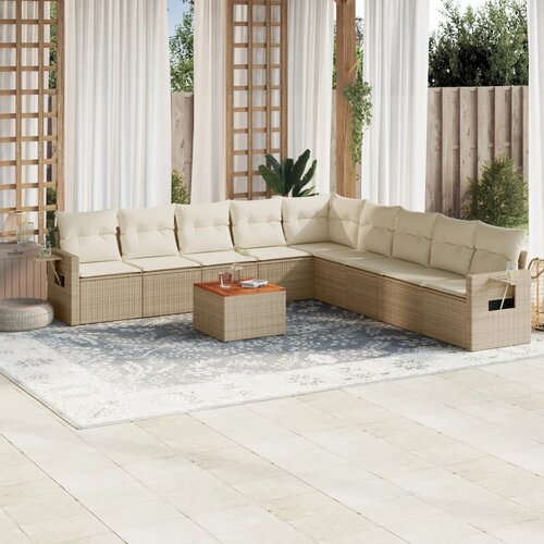 VidaXL 10-dijelni set vrtnih sofa s jastucima bež od poliratana Slike