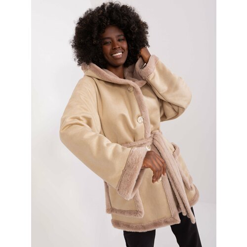 Fashion Hunters Beige short winter coat with a hood Slike