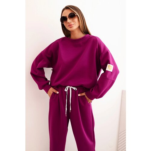Kesi Włoski Women&amp;#039;s set with a loose sweatshirt and pants with the word LOVE dark purple Slike