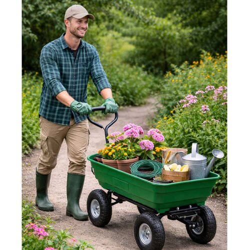 Lean Toys Vrtni transportni voziček z pregibnim kesonom 120 kg zelena Cene