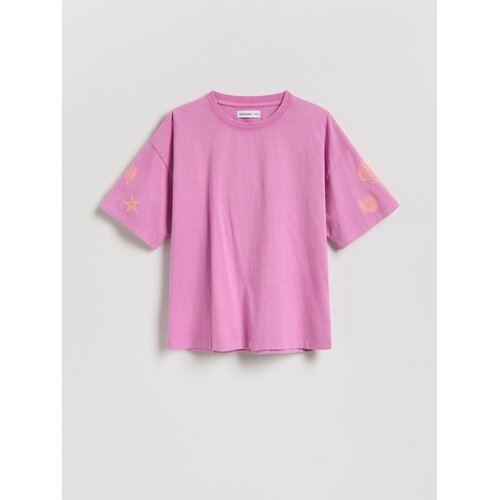 Reserved Ležerni t-shirt s printom - boja lavande Cene
