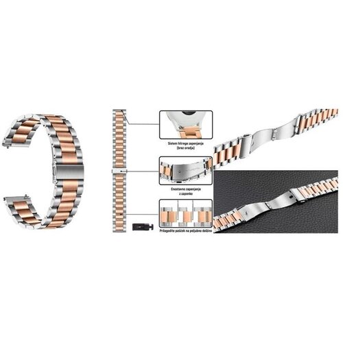 Chameleon Kovinski pašček 22 mm, Silver Rose Gold, za pametno uro Cene