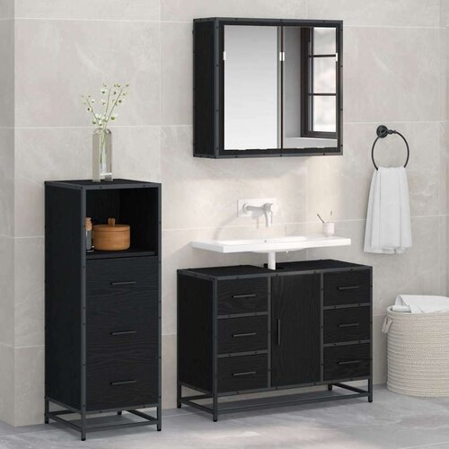 VidaXL set namje&amp;scaron;taja za kupaonicu 3 pcs crni hrast 80 x 33 x 60 cm Slike