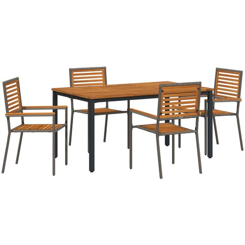 vidaXL Set za obedovanje u vrtu od 5 dijelova Siva Poliratan Akacija, Stogaste vrtne stolice s jastučićima 2 kom Siva Poliratan, Vrtni stol 150x90x75 cm Čvrsto drvo Akacije i metal Cijene