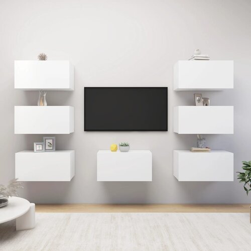 Furnova TV omarice 7 kosov bele 30,5x30x60 cm iverna plo&amp;scaron;ča, (21923594) Slike