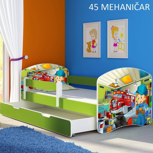 ACMA Dječji krevet s motivom, bočna zelena + ladica 180x80 cm - 45 Mehaničar Cene
