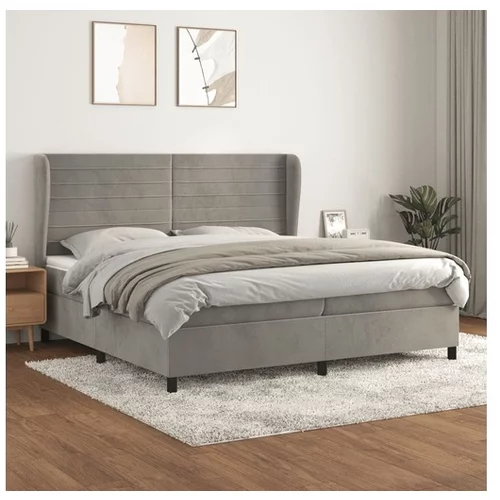  Box spring postelja z vzmetnico svetlo siva 200x200 cm žamet