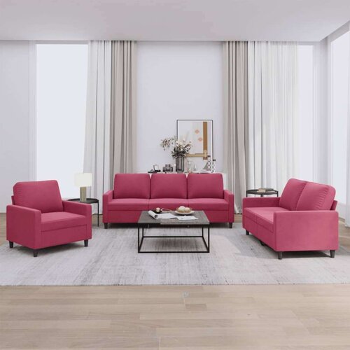  3-dijelni set sofa s jastucima crvena boja vina baršunasti Cijene