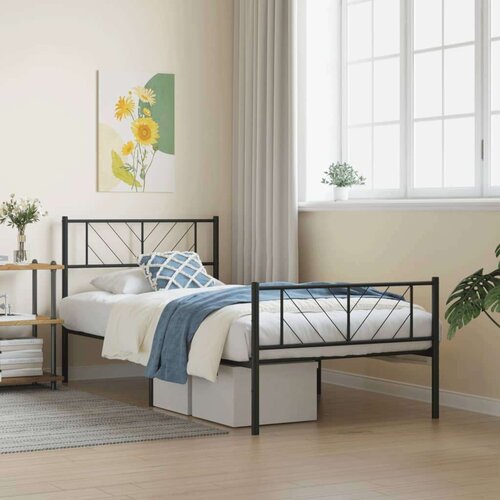Metalni okvir kreveta uzglavlje i podnožje crni 90 x 200 cm Slike