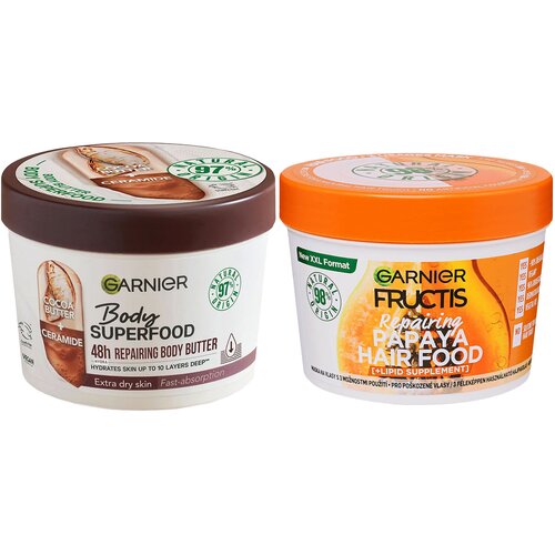 Garnier body superfood krema za telo cocoa 380ml + fructis hair food maska za kosu papaya 390ml Slike