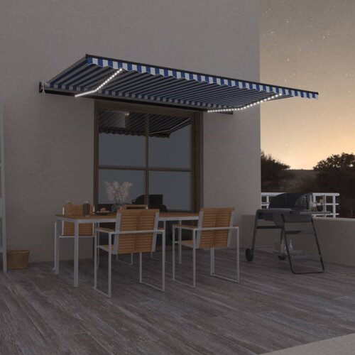 vidaXL avtomatska tenda led + senzor 500x300 cm modra in bela Cene