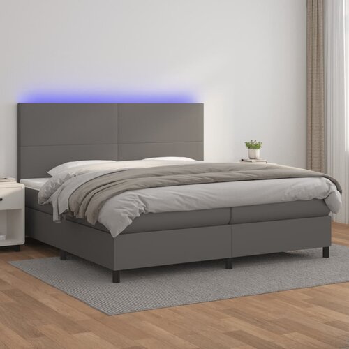 The Living Store Box spring postelja z vzmetnico LED siva 200x200cm umetno usnje - Box Spring Postelja, (21437652) Slike
