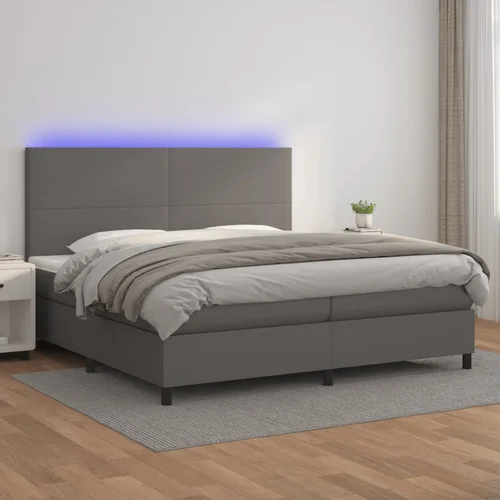  Box spring postelja z vzmetnico LED siva 200x200cm umetno usnje - Box Spring Postelja, (21437652)