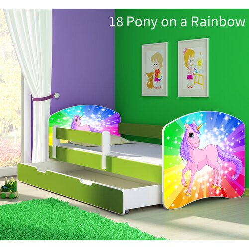  Otro&scaron;ka postelja ACMA z motivom, stranska zelena + predal 180x80 cm 18 Pony on a rainbow Cene