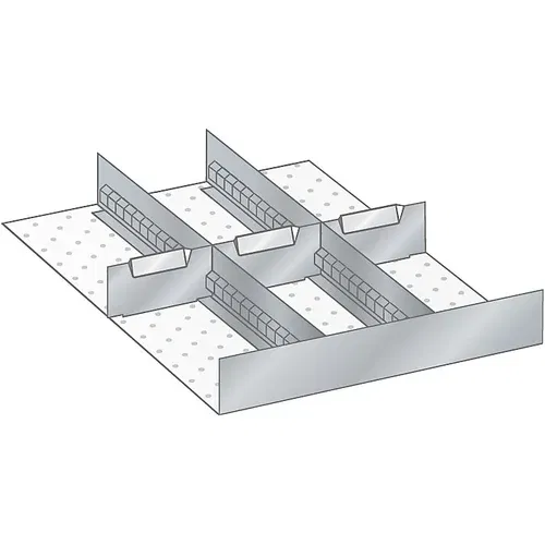 LISTA Komplet za delitev predala, širina 500 mm, 3 stene z zarezami, 3 pločevinasti delilniki