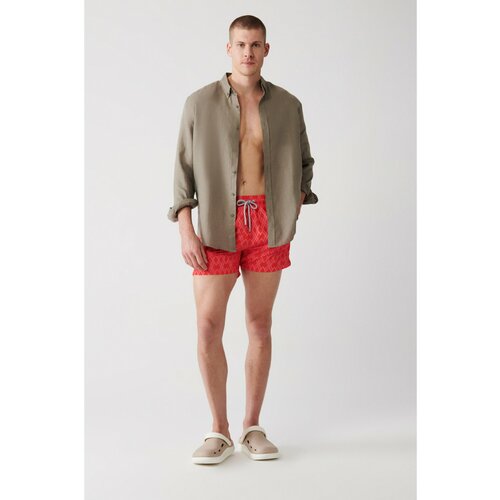 Avva Men's Red Quick Dry Geometric Printed Standard Size Custom Boxed Swimsuit Marine Shorts Cene