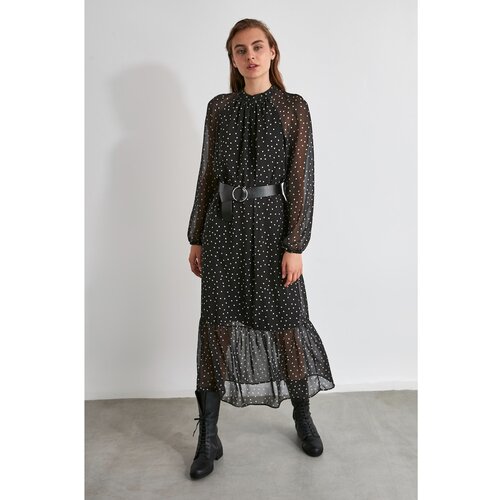 Trendyol Ženska haljina s točkicama detaljno crna | smeđa | krema Slike