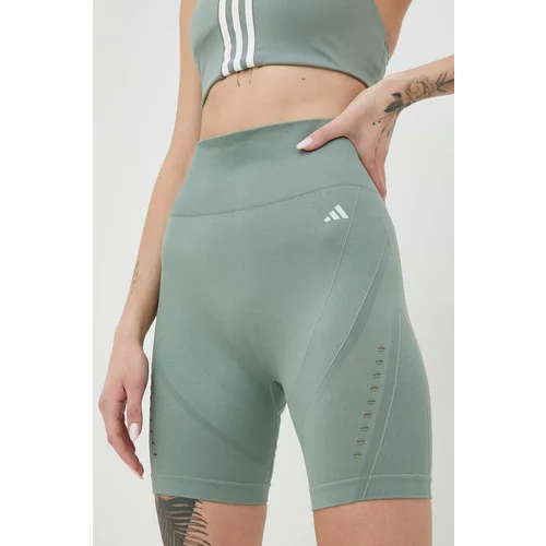 Adidas Kratke hlače za jogo Aeroknit 2.0 ženski, zelena barva