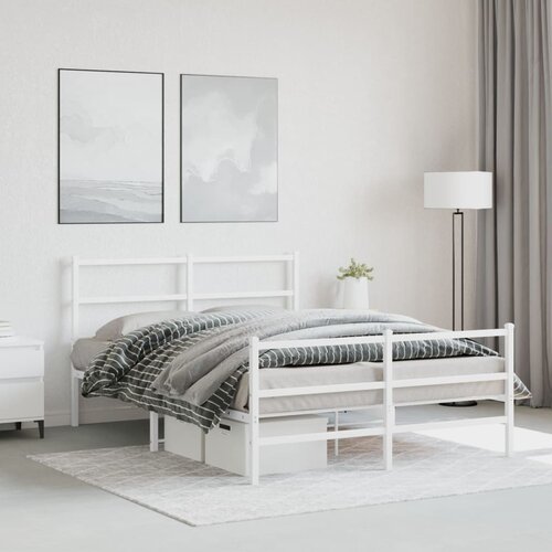 VidaXL Metalni okvir kreveta uzglavlje i podnožje bijeli 140x200 cm Slike