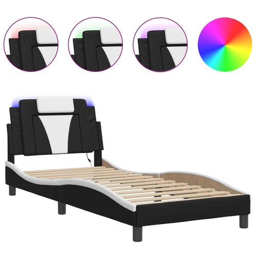 Maison Chic Posteljni okvir - Enojna postelja - Postelja za odrasle z LED lučkami črn in bel 90x190 cm umetno usnje, (21695640) Cene