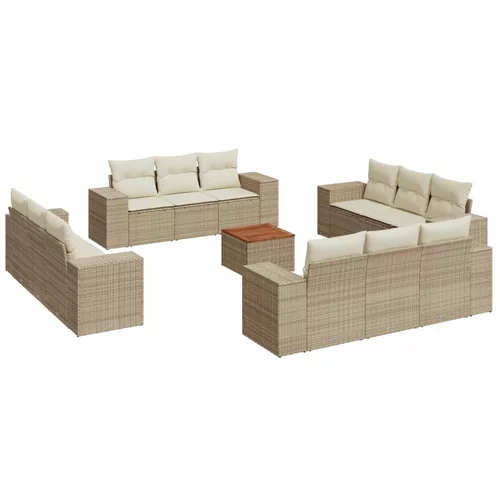 vidaXL 13-dijelni set vrtnih sofa s jastucima poliratan Bež