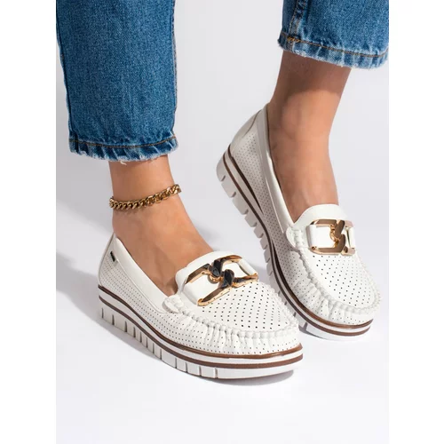 GOODIN Openwork white loafers on a platform