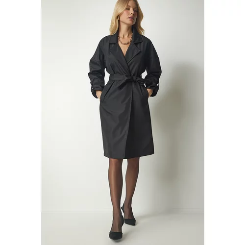 Happiness İstanbul Women's Black Belted Seasonal Trench Coat
