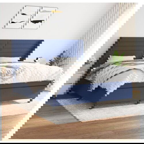 VidaXL Krevet s oprugama i madracem plavi 160x200 cm od tkanine Slike