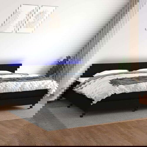  Box spring s madracem LED crni 200x200 cm od tkanine Cijene