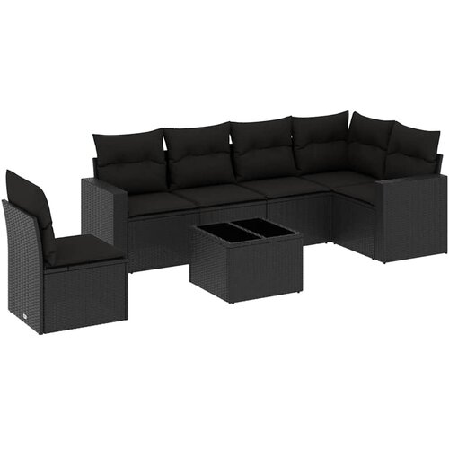  7-dijelni set vrtnih sofa od poliratana s jastucima crni Slike