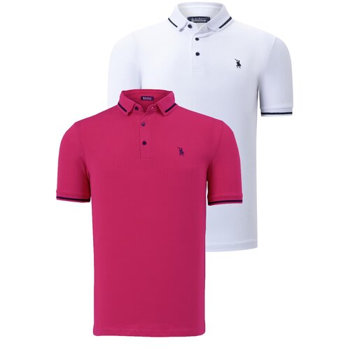 Dewberry DOUBLE SET T8586 MEN&amp;#039;S T-SHIRT-FUCHSIA-WHITE Slike