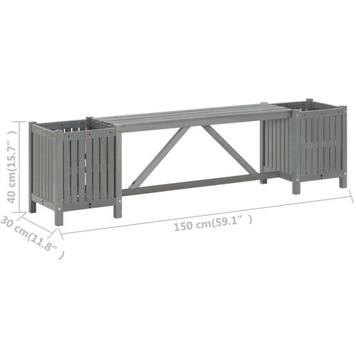 VidaXL Vrtna klupa s 2 sadilice 150 cm masivno bagremovo drvo siva Slike