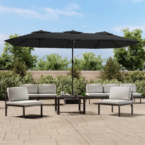  Dvostruki vrtni suncobran s LED svjetlima crni 449 x 265 cm Cene