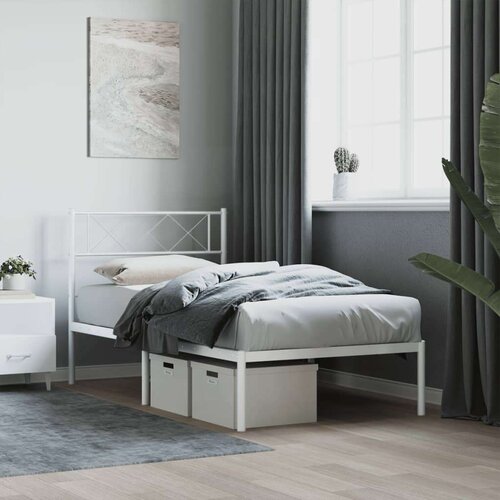 VidaXL metalni okvir za krevet s uzglavljem bijeli 100x200 cm Slike
