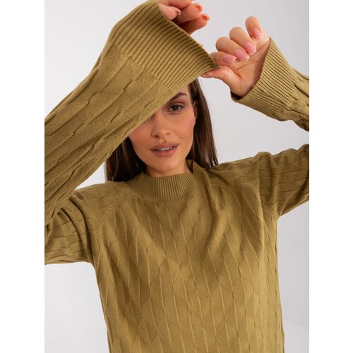 Fashion Hunters Women's olive green classic sweater with patterns Slike
