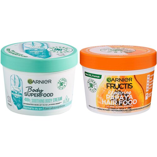 Garnier body superfood krema za telo aloe vera 380ml + fructis hair food maska za kosu papaya 390ml Cene
